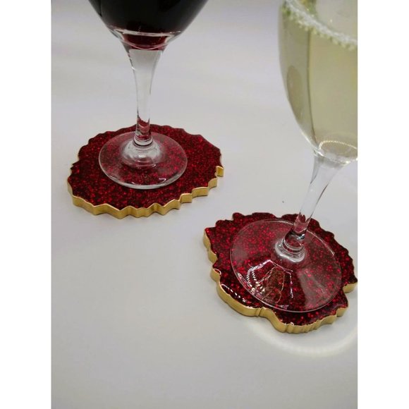 Coasters and Tea Light Candle Holders 5 Piece Set Red Glitter Handmade NEW - Picture 3 of 10